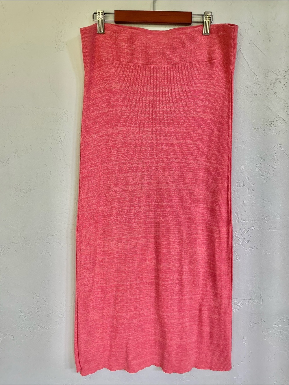 NWT Free People Pink Rose Knit Midi Skirt with Right Side Slit